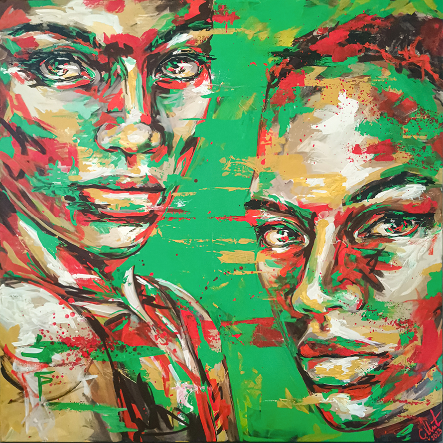 Originalkunstwerk „Naim & Lamin“ – Acryl auf Leinwand (2023), 100x100 cm